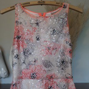 Banana Republic Coral White and Grey Sleeveless Peplum Sequined Top Size 00P